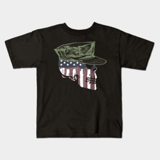 Painted American Flag Military Skull Kids T-Shirt